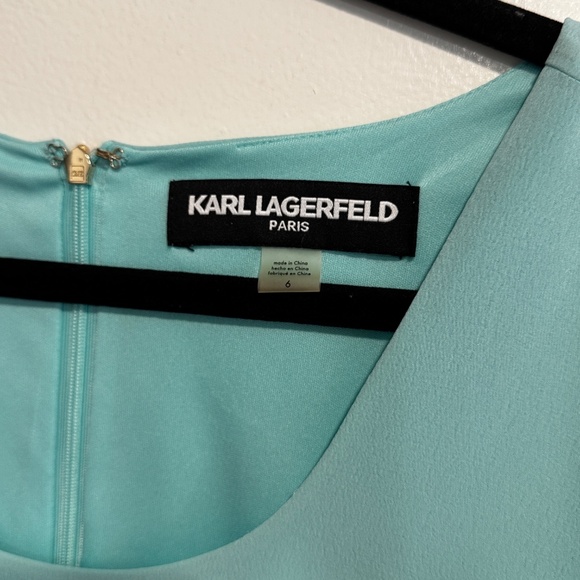 Karl Lagerfeld Paris Teal Shift Dress Bell Sleeves Size 6 - Picture 2 of 4